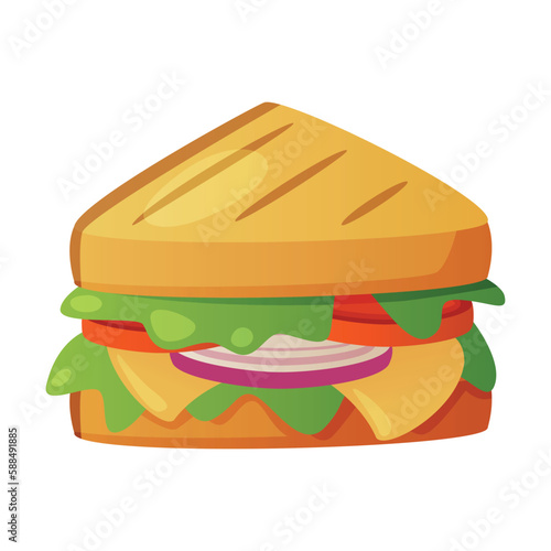 Sandwich with Toasted Bread with Vegetables as Fast Food Lunch Vector Illustration