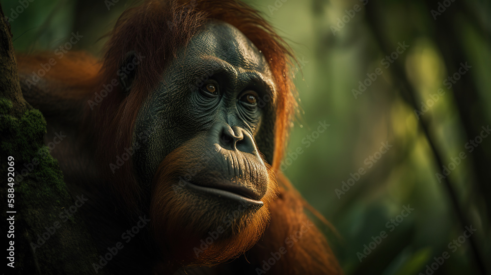 wildlife, an orangutan in the habitat.