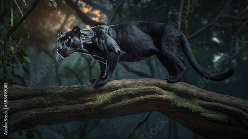 wildlife  a panther on a branch in the jungle