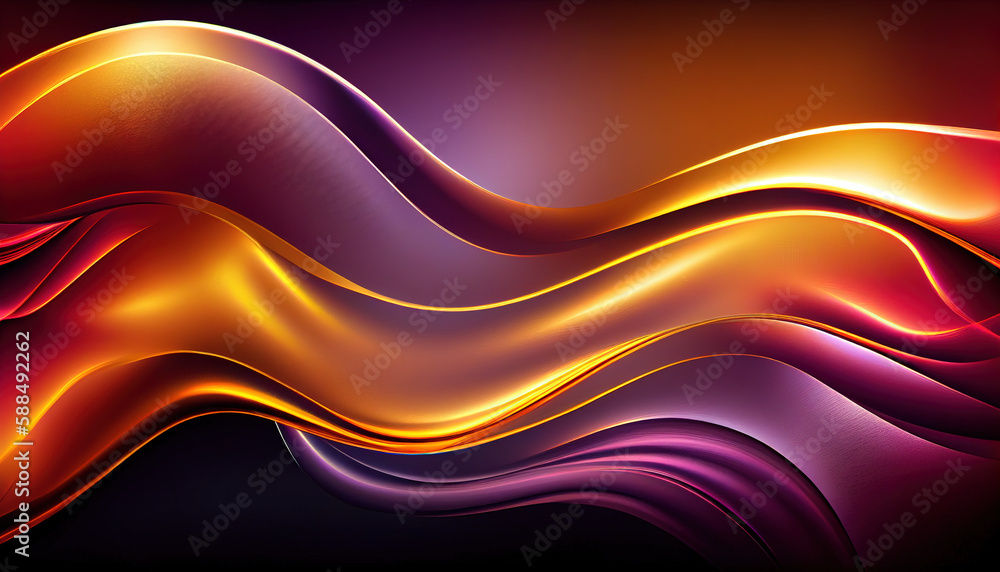 Obraz premium Abstract Shiny neon glass translucent wavy composition with gradient transition, red pink purple yellow dark beige maroon elegant clean background - generative AI.