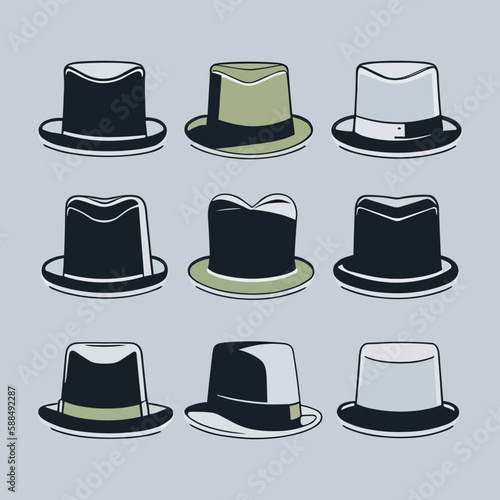 Hats with different colors and styles. Vector minimalist illustration