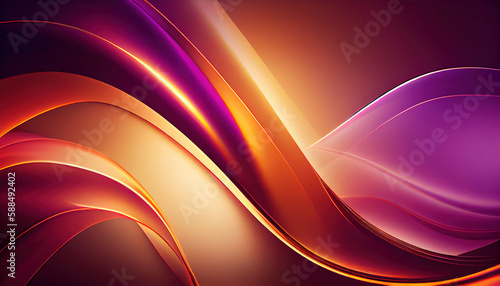 Abstract Shiny neon glass translucent wavy composition with gradient transition, red pink purple yellow dark beige maroon elegant clean background - generative AI.