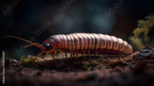 Earthworm in the ground. Generative AI © PIRMYN
