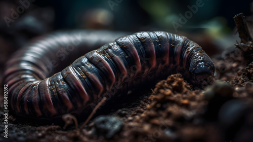 Earthworm in the ground. Generative AI