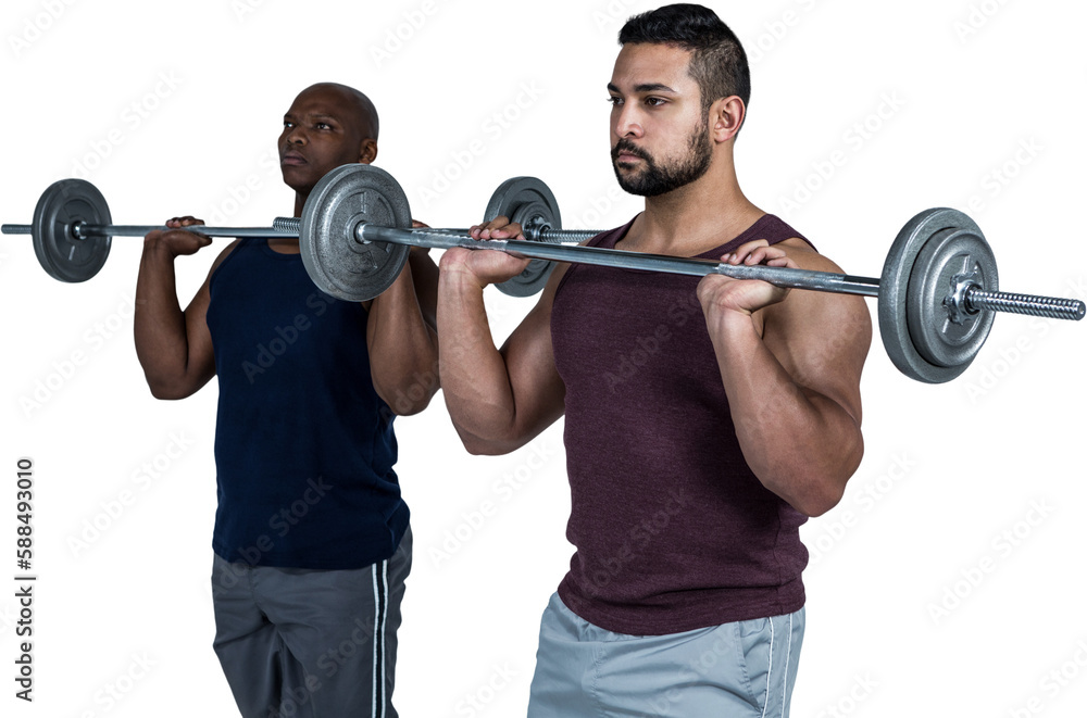 Man lifting barbell with trainer Man lifting barbell with trainer