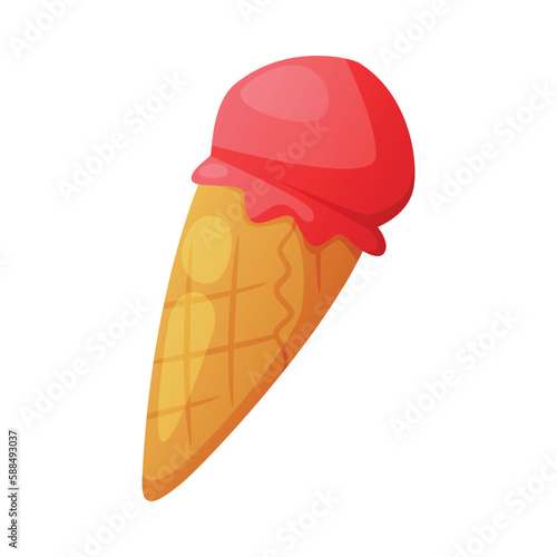 Sweet Fruit Ice Cream in Waffle Cone as Fast Food Dessert Vector Illustration