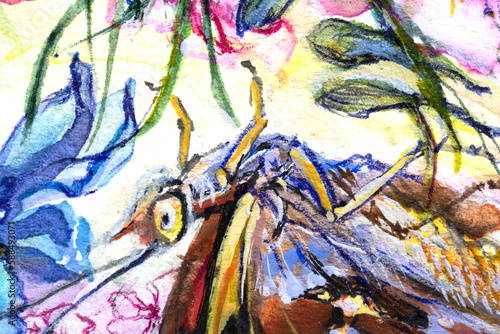 Wallpaper Mural Butterfly and flowers closeup, watercolor on white background. Torontodigital.ca