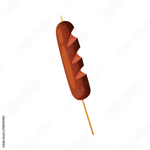 Grilled Sausage on Wooden Skewer as Fast Food Lunch Vector Illustration