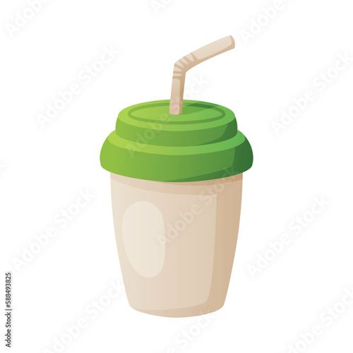 Soft Drink in Cup with Straw as Carbonated Water with Sweetener and Flavoring Vector Illustration