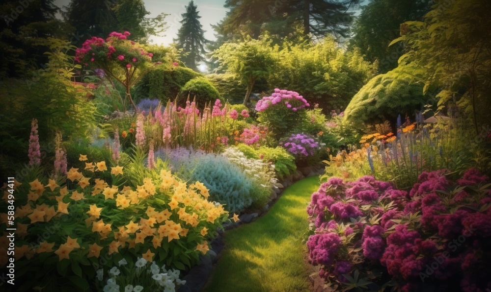 a painting of a garden filled with lots of colorful flowers. generative ai a painting of a garden filled with lots of colorful flowers. generative ai