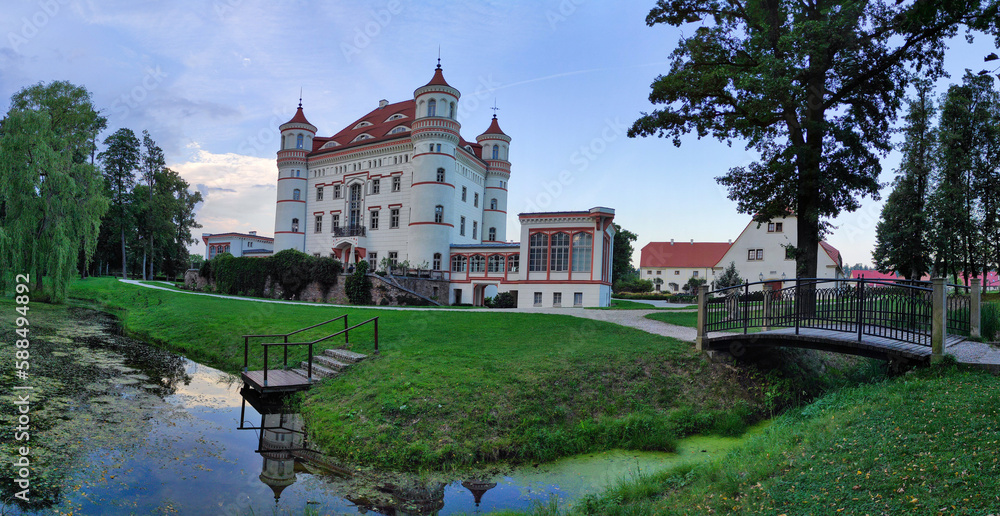 Beautiful architecture of the Wojanow Palace in Lower Silesia. Wojanow, Poland