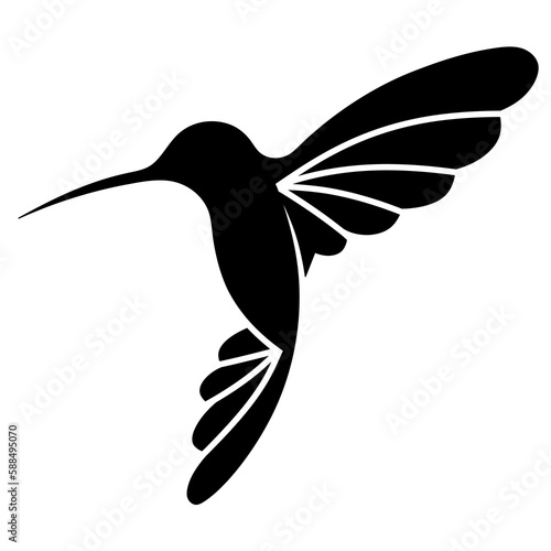 Black hummingbird logo. Isolated tropical small flying bird. Monochrome minimalist bird logo.