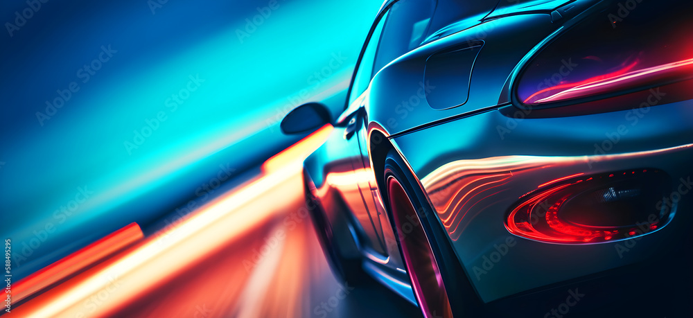 Banner of a generic and unbranded sport car running, ai generative illustration