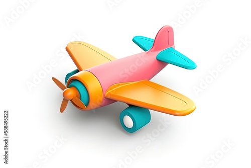 Realistic colorful airplane toy 3d icon octane render illustration on isolated background.