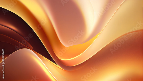 Abstract Shiny neon glass translucent wavy composition with gradient transition, beige brown yellow white elegant clean background - generative AI.