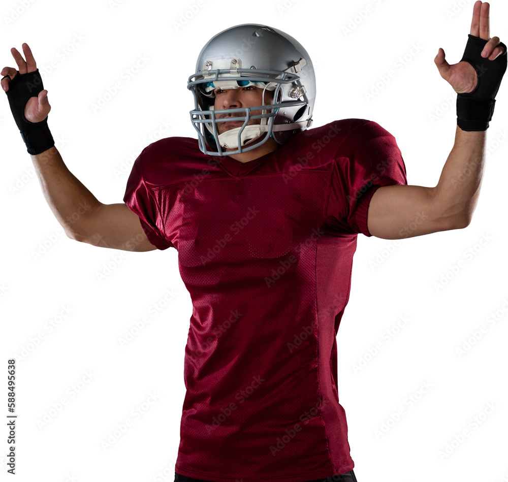 American football player gesturing while looking away