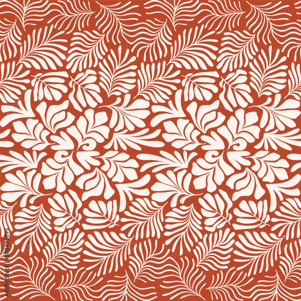Brown white abstract background with tropical palm leaves in Matisse style. Vector seamless pattern with Scandinavian cut out elements. Brown white abstract background with tropical palm leaves in Matisse style. Vector seamless pattern with Scandinavian cut out elements.