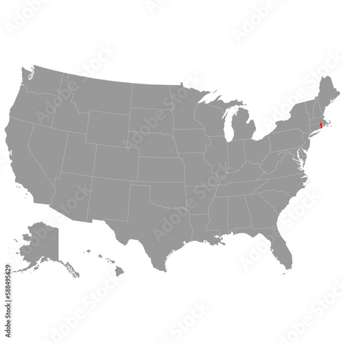 Vector map of Rhode Island state and position within the United States