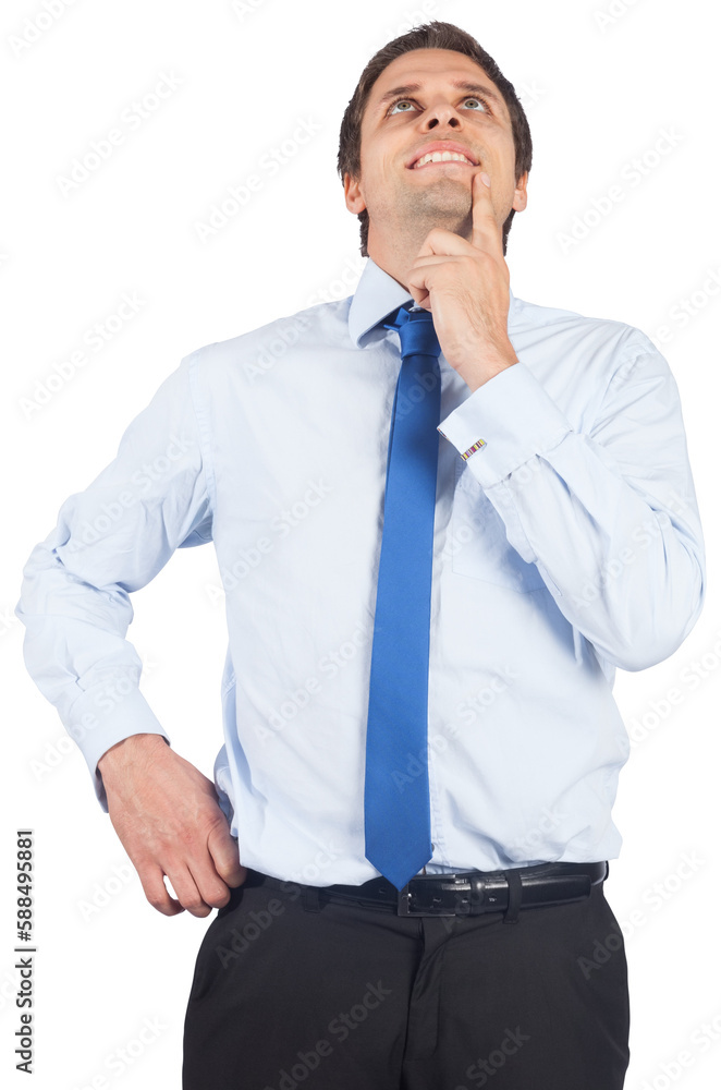 Thinking businessman touching his chin Thinking businessman touching his chin