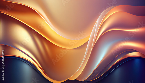 Abstract Shiny neon glass translucent wavy composition with gradient transition, yellow gold blue white beige elegant clean background - generative AI.