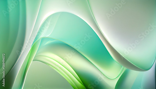 Abstract Shiny neon glass translucent wavy composition with gradient transition, blue white turquoise teal elegant clean background - generative AI.