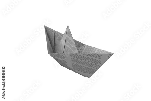 Origami boat made from paper with text