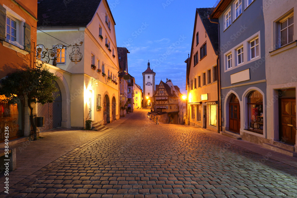 scenic view on old bavarian town - Rothenburg ob Der Tauber, Bavaria, Germany