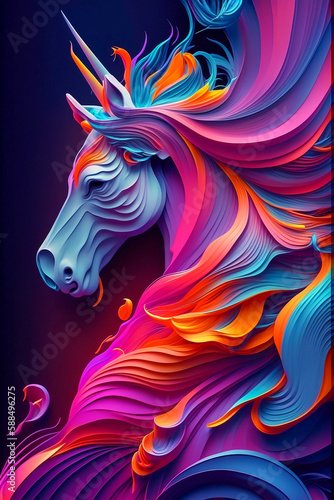 Fantasy paper unicorn in bright colors, vertical. Generative AI
