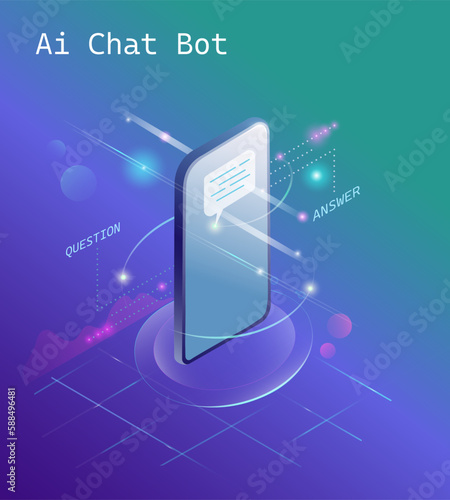 Chat bot on a smartphone, an AI assistant robot for communicating with users. Concept of virtual assistant