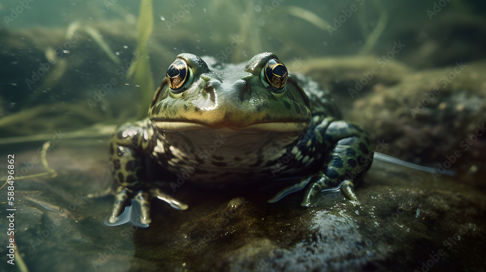 Obraz premium Bullfrog in fresh water. Generative AI