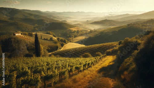 Sun-kissed vineyard basks in Italian autumn glory generated by AI