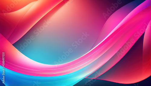 Abstract Shiny neon glass translucent wavy composition with gradient transition, blue pink red beige yellow orange purple elegant clean background - generative AI.