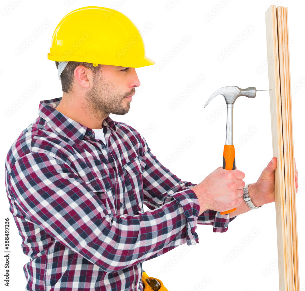 Handyman using hammer on wood Handyman using hammer on wood