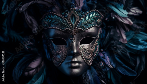 One person in ornate masquerade costume - mystery generated by AI
