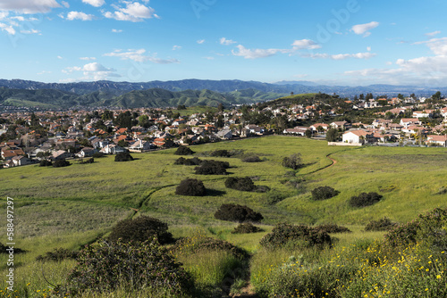 Green spring meadows and su...
