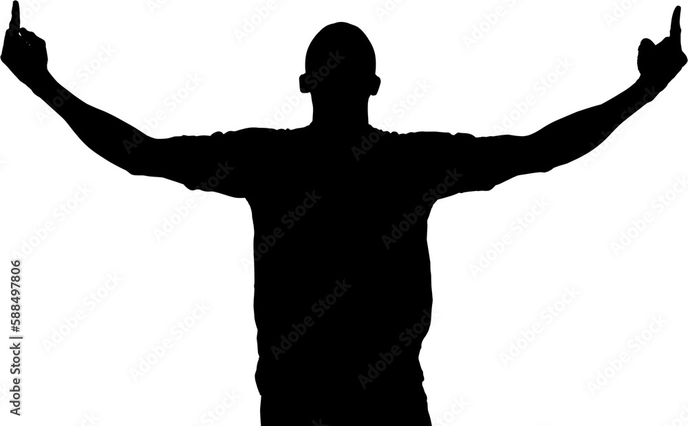 Silhouette of rugby player with arms raised
