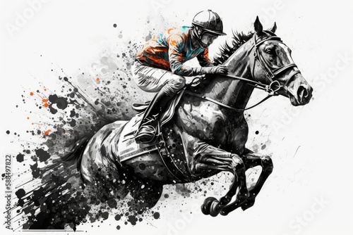 Canvastavla Horse racing illustrations drawing. ai generative