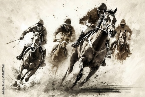 Horse racing illustrations drawing. ai generative Fototapet