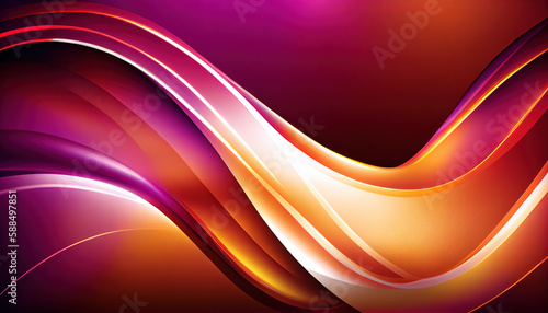 Abstract Shiny neon glass translucent wavy composition with gradient transition, pink red purple yellow orange elegant clean background - generative AI.