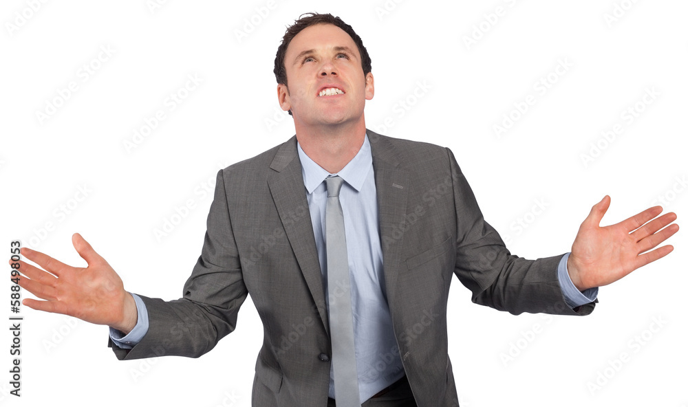 Businessman posing with hands out Businessman posing with hands out