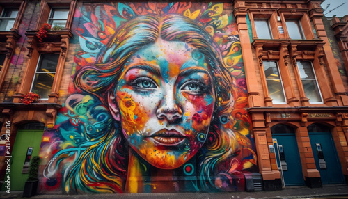 Vibrant city graffiti paints cultures in vivid colors generated by AI