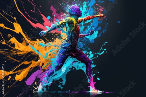 abstract breaker dancing in colorful paint. ai generative © Anna