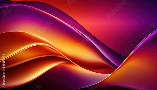 Abstract Shiny neon glass translucent wavy composition with gradient transition, pink red purple yellow orange elegant clean background - generative AI.