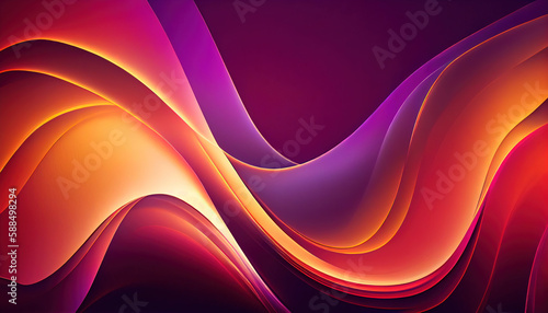 Abstract Shiny neon glass translucent wavy composition with gradient transition, purple pink yellow beige elegant clean background - generative AI.