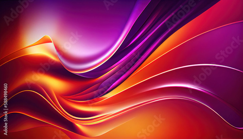 Abstract Shiny neon glass translucent wavy composition with gradient transition, yellow pink purple orange elegant clean background - generative AI.