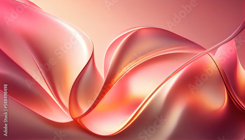 Abstract Shiny neon glass translucent wavy composition with gradient transition, pink white beige elegant clean background - generative AI.