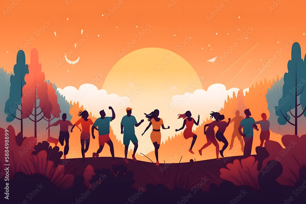 Summer Landscape with Happy People. Generative AI Summer Landscape with Happy People. Generative AI