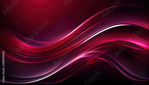 Abstract Shiny neon glass translucent wavy composition with gradient transition  Pink red dark   elegant clean background - generative AI.