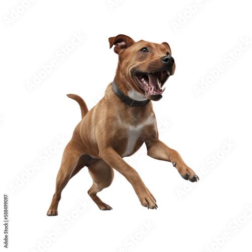 Happy dog jumping  isolated background. Generative AI
