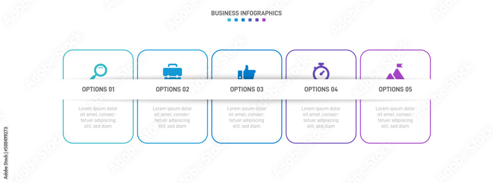Timeline infographic with infochart. Modern presentation template with 5 spets for business process. Website template on white background for concept modern design. Horizontal layout. Timeline infographic with infochart. Modern presentation template with 5 spets for business process. Website template on white background for concept modern design. Horizontal layout.